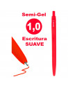 Tradineur - Set de 3 bolígrafos retráctiles - Fabricado en plástico PVC - Tinta semi gel - Punta de 1mm - Color azul y rojo. 