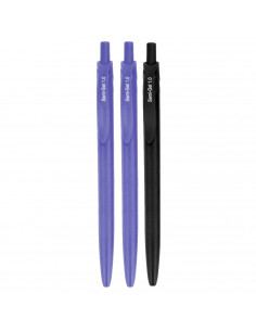 Tradineur - Set de 3 bolígrafos retráctiles - Fabricado en plástico PVC - Tinta semi gel - Punta de 1mm - Color azul y negro. 