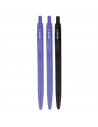 Tradineur - Set de 3 bolígrafos retráctiles - Fabricado en plástico PVC - Tinta semi gel - Punta de 1mm - Color azul y negro. 