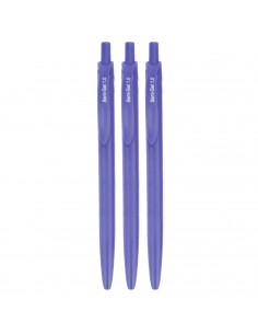 Tradineur - Set de 3 bolígrafos retráctiles - Fabricado en plástico PVC - Tinta semi gel - Punta de 1mm - Color azul.