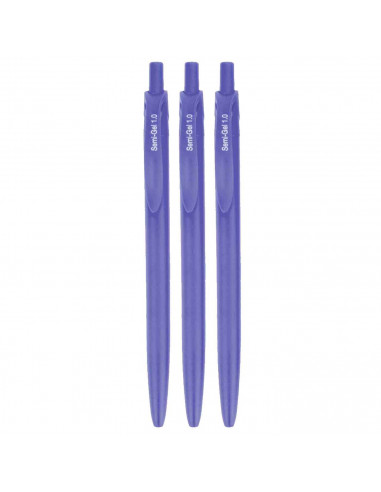 Tradineur - Set de 3 bolígrafos retráctiles - Fabricado en plástico PVC - Tinta semi gel - Punta de 1mm - Color azul.