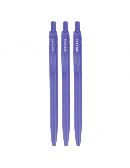 Tradineur - Set de 3 bolígrafos retráctiles - Fabricado en plástico PVC - Tinta semi gel - Punta de 1mm - Color azul.