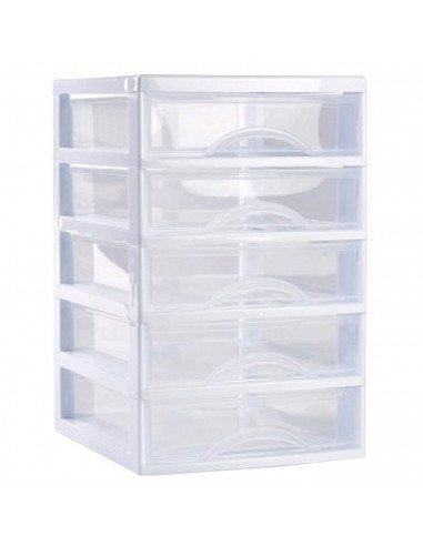Tradineur - Cajonera guadiana de sobremesa, incluye 5 cajones transparentes, torre de almacenaje, armario, baño, oficina, fabric