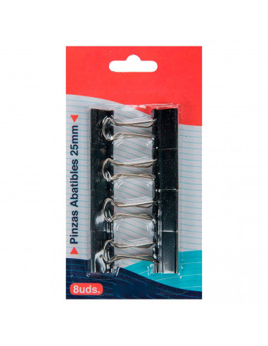 Tradineur - Pinzas abatibles para oficina - Fabricado en plástico y metal - Pinzas para papel grande - 8 Unidades - 25 mm
