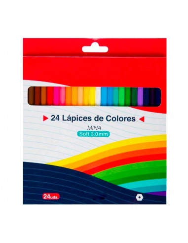 Tradineur - Caja de 24 lápices de colores brillantes y luminosos - Fabricados en madera - Cuerpo hexagonal - Longitud 18 cm