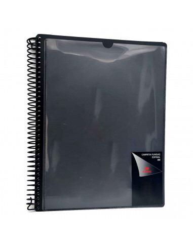 Tradineur - Carpeta con 20 fundas - Encuadernación en espiral - Tamaño A4 - Incluye bolsillo, Goma elástico de cierre - 31 x 26