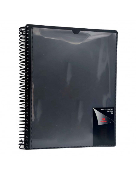 Tradineur - Carpeta con 20 fundas - Encuadernación en espiral - Tamaño A4 - Incluye bolsillo, Goma elástico de cierre - 31 x 26