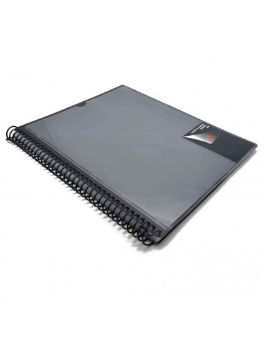 Tradineur - Carpeta con 20 fundas - Encuadernación en espiral - Tamaño A4 - Incluye bolsillo, Goma elástico de cierre - 31 x 26