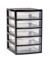 Tradineur - Cajonera de sobremesa guadiana, plástico, 5 cajones transparentes, fabricada en España (Negro, 28 x 18 x 21,5 cm, mo