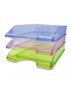 Tradineur - Pack de 3 bandejas de oficina translúcidas - Fabricado en plástico - Para oficinas, trabajo, estudio, habitación, ho