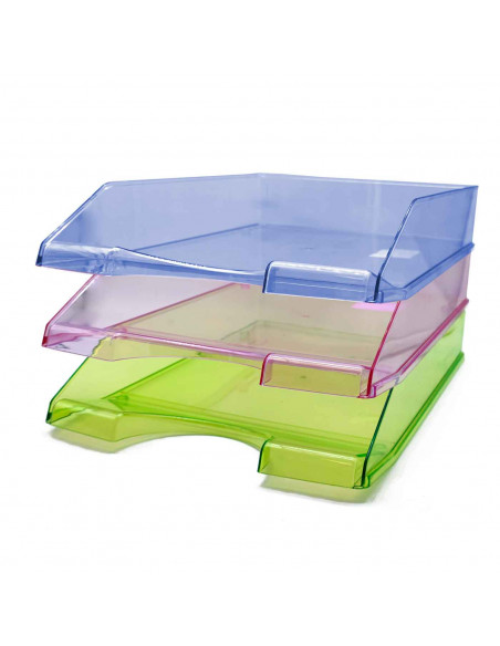 Tradineur - Pack de 3 bandejas de oficina translúcidas - Fabricado en plástico - Para oficinas, trabajo, estudio, habitación, ho