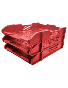 Tradineur - Pack de 3 bandejas de oficina apilable - Organizador de documentos tamaño estandar, revistas, folletos, sobremesa, e