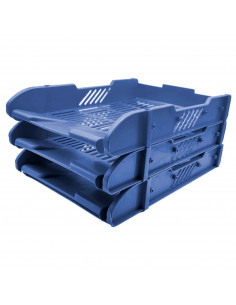 Tradineur - Pack de 3 bandejas de oficina apilable - Organizador de documentos tamaño estandar, revistas, folletos, sobremesa, e