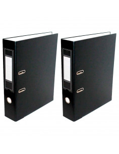 Tradineur - Pack de 2 archivadores A-Z de palanca con 2 anillas - Tamaño A4 - Fabricado con cartón duro - Lomo de 7,5 cm de anch