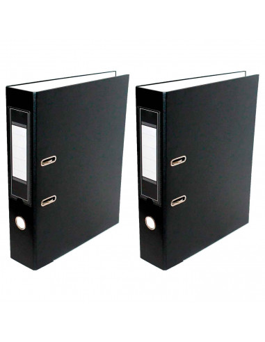 Tradineur - Pack de 2 archivadores A-Z de palanca con 2 anillas - Tamaño A4 - Fabricado con cartón duro - Lomo de 7,5 cm de anch