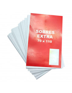 Pack de 80 sobres de color blanco especiales para tarjetas con medidas de 70 x 110 con. Medias de 70 x 110 con cierre de humedec