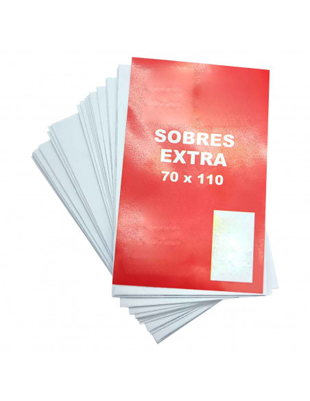 Pack de 80 sobres de color blanco especiales para tarjetas con medidas de 70 x 110 con. Medias de 70 x 110 con cierre de humedec