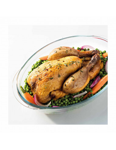 Tradineur - Fuente para horno ovalada - Fabricado en Vidrio - Apto para horno, microondas, congelador y lavavajillas - 2,4 Litro