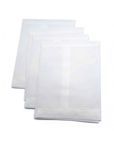 Tradineur - Pack de 40 sobres tamaño medio/grande, de color blanco. Medidas de 17,6 x 23,1 cm con cierre desilicona autoadhesiva