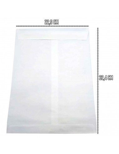 Tradineur - Pack de 20 sobres tipo A4, de color blanco. Medidas de 22,9 x 32,4 cm con cierre desilicona autoadhesiva. 4 x 10 min