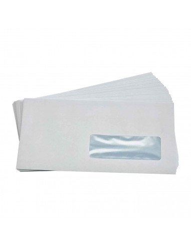 Tradineur - Sobre blanco con ventana - Cierre de silicona autoadhesiva - 15 Uds. - 11 x 22 cm - autoadhesivo - cierre automático
