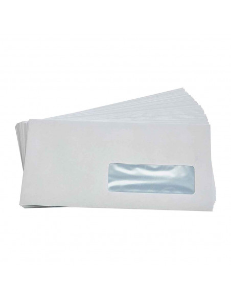 Tradineur - Sobre blanco con ventana - Cierre de silicona autoadhesiva - 15 Uds. - 11 x 22 cm - autoadhesivo - cierre automático