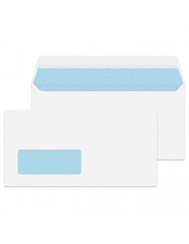 Tradineur - Sobre blanco con ventana - Cierre de silicona autoadhesiva - 15 Uds. - 11 x 22 cm - autoadhesivo - cierre automático