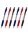 Tradineur - Pack de 6 bolígrafos retráctiles - Fabricado en plástico PVC - Tinta semi gel - Punta de 1mm - Goma antideslizante -
