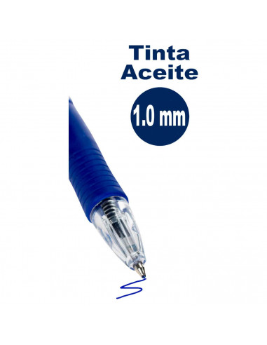 Tradineur - Pack de 6 bolígrafos retráctiles - Fabricado en plástico PVC - Tinta semi gel - Punta de 1mm - Goma antideslizante -