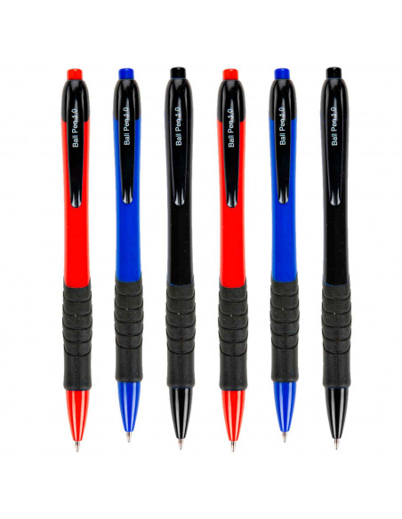 Tradineur - Pack de 6 bolígrafos retráctiles - Fabricado en plástico PVC - Tinta aceite - Punta de 1mm - Color Surtido.