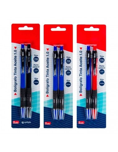 Tradineur - Pack de 6 bolígrafos retráctiles - Fabricado en plástico PVC - Tinta aceite - Punta de 1mm - Color Surtido.