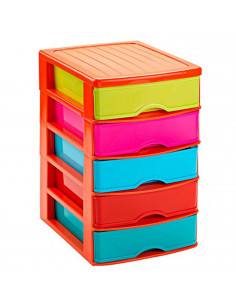 Tradineur - Cajonera de sobremesa guadiana 28,5 x 17,5 x 21,5 cm. Estructura naranja cajones surtido