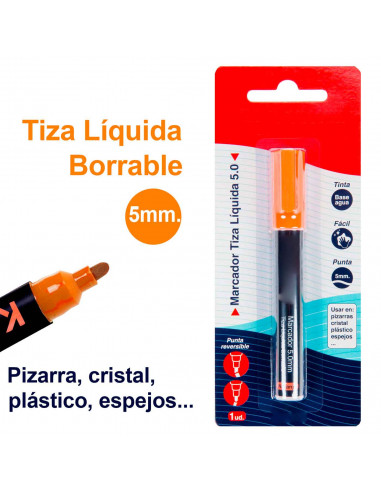 Tradineur - Marcador de tiza líquida para pizarra - Borrable - punta reversible (redonda y biselada) - Ideal para diseño comerci