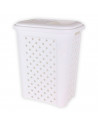 Cesto de la ropa, de color blanco, con capacidad de 30 litros y de 37.5 x 27.5 x 47 cm. Cesta de plástico para transportar la ro