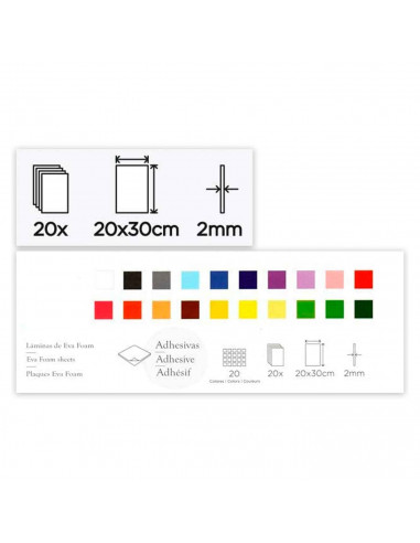 Tradineur - Pack de 20 cartulinas - Material de goma eva - Ideal para que los niños hagan manualidades en la escuela y en el hog