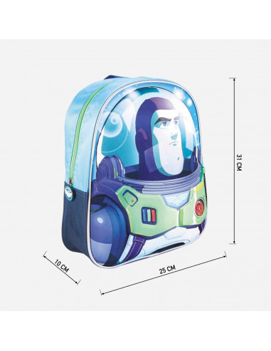 Tradineur - Mochila infantil en 3D con diseño de Buzz Lightyear, ideal para la escuela. Medidas de 25 x 31 x 10 cm para colgar e