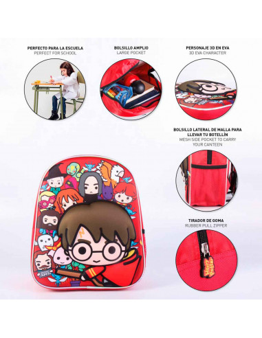 Tradineur - Mochila 3D infantil con diseño de Harry Potter, ideal para la escuela. Medidas de 25 x 31 x 10 cm para colgar en la