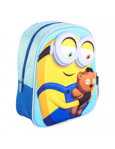 Tradineur- Mochila para niños en 3D con diseño de los Minions, ideal para la escuela. Medidas de 25 x 31 x 10 cm para colgar en