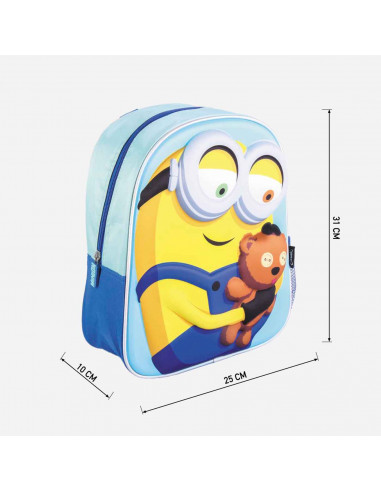 Tradineur- Mochila para niños en 3D con diseño de los Minions, ideal para la escuela. Medidas de 25 x 31 x 10 cm para colgar en
