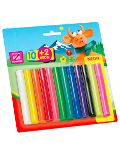 Tradineur - Plastilina 10+2 colores neón - Sin gluten - Textura suave y maleable - Sin olor, ligera y flexible - Ideal para hace