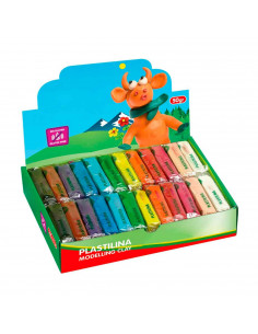 Tradineur - Caja de 24 Plastilinas de colores - 12 colores diferente - Sin gluten - Textura suave y maleable - Sin olor y flexib
