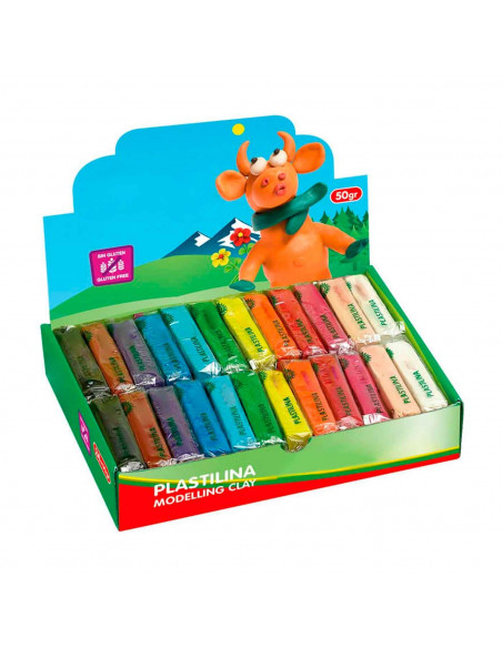 Tradineur - Caja de 24 Plastilinas de colores - 12 colores diferente - Sin gluten - Textura suave y maleable - Sin olor y flexib