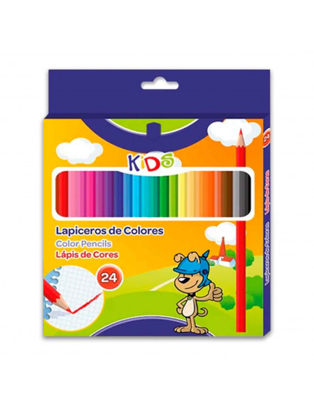 Tradineur - Caja de lápices de colores - 24 Colores llamativos - Fabricación en madera - Forma hexagonal - Ideal para los niños.