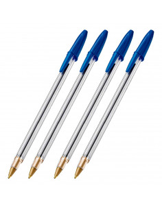 Tradineur - Set de 4 bolígrafos - Fabricado en plástico PVC - Tinta de aceite - Punta de 1 mm - Color azul.