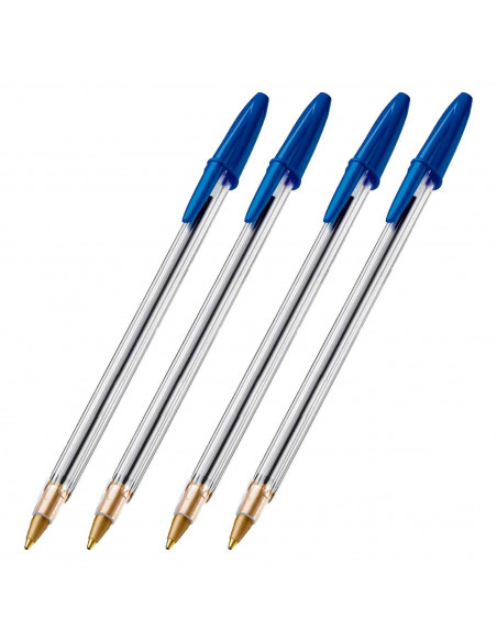 Tradineur - Set de 4 bolígrafos - Fabricado en plástico PVC - Tinta de aceite - Punta de 1 mm - Color azul.