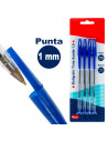 Tradineur - Set de 4 bolígrafos - Fabricado en plástico PVC - Tinta de aceite - Punta de 1 mm - Color azul.