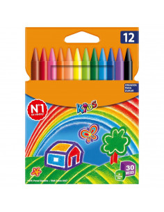 Tradineur - Caja de ceras de colores - 12 Colores llamativos - Fabricación en cera - Forma circular - Ideal para los niños.