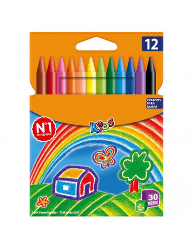 Tradineur - Caja de ceras de colores - 12 Colores llamativos - Fabricación en cera - Forma circular - Ideal para los niños.