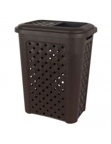 Cesto para la ropa, de color marrón wengué, con capacidad de 30 litros y de 37.5 x 27.5 x 47 cm. Cesta de plástico para transpor