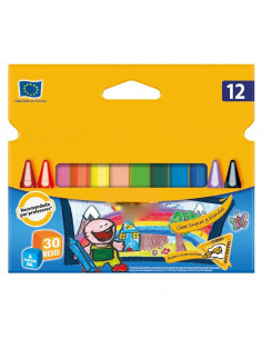 Tradineur - Caja de barras de ceras de colores - 12 Colores llamativos - Fabricación en cera - Forma circular - Ideal para los m